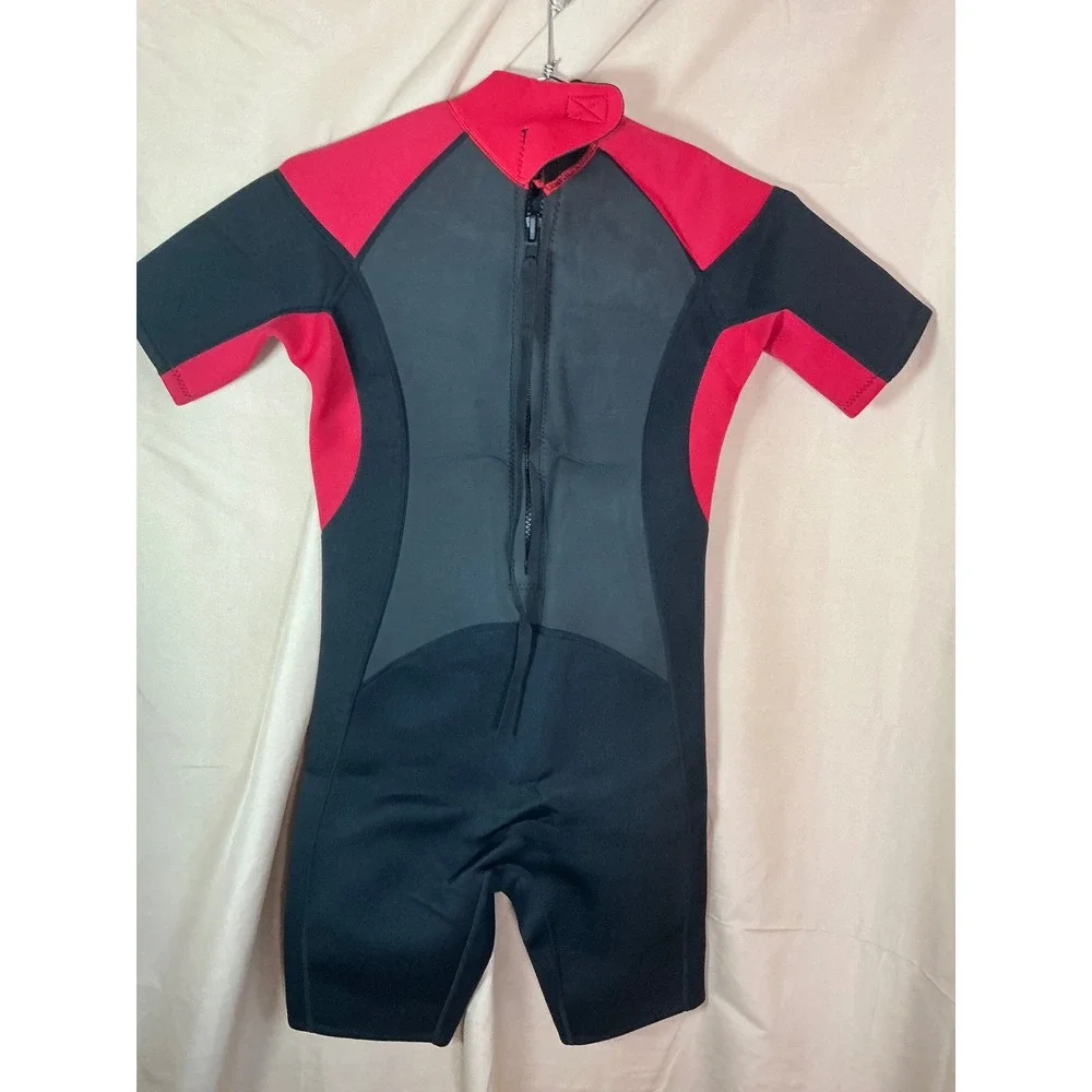 GoldFin Wetsuit Mens Small Black Red Excellent 3mm Shorty Back Zip Neoprene